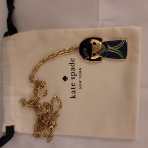 KATE SPADE ASIAN DOLL KANPAI BLUE KIMONO GIRL GOLD TONE NECKLACE